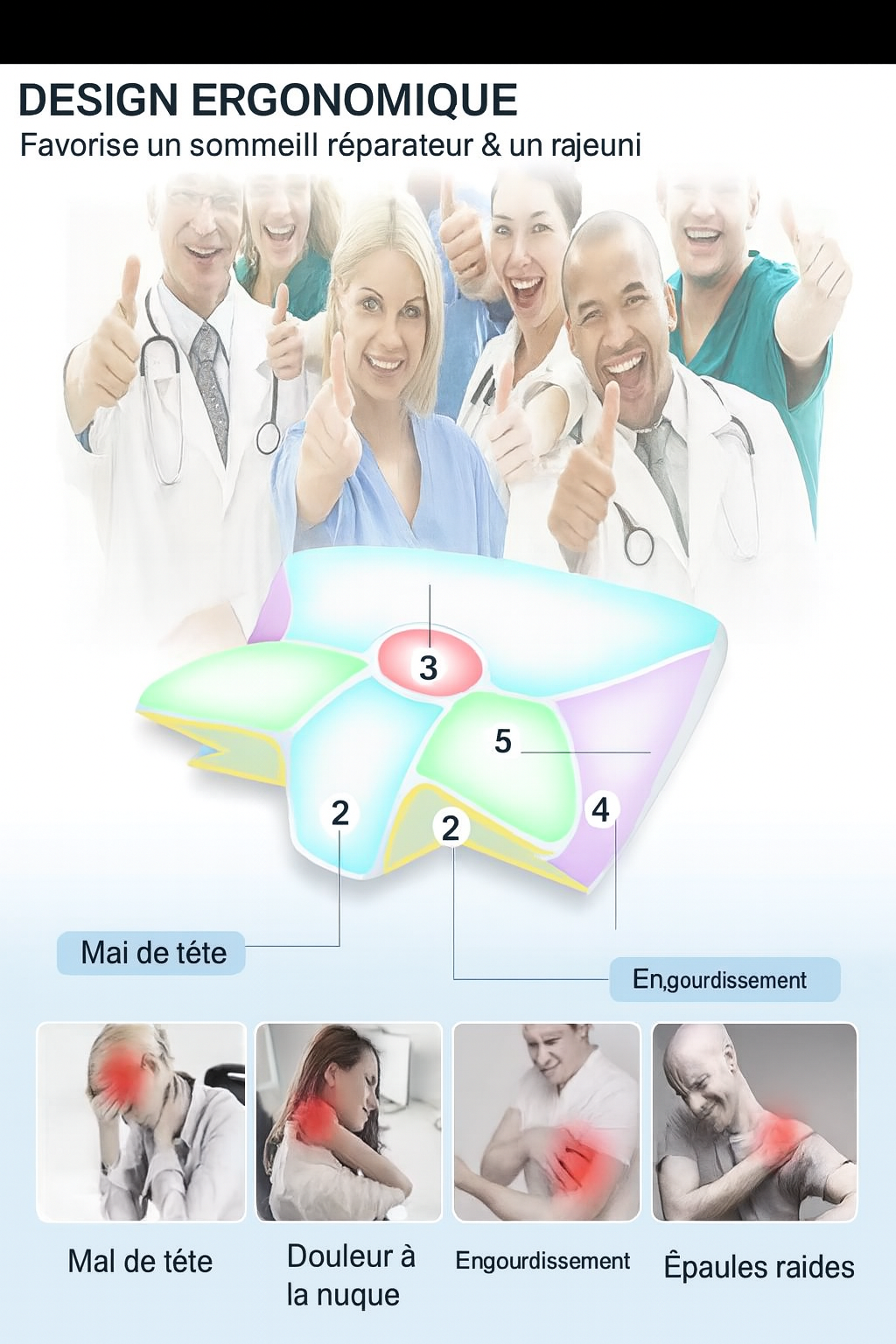 1Pc Memory Foam Cervical Pillow, 2 in 1 Ergonomic Contour Orthopedic Pillow for Neck Pain, Contoured Support Pillows,Neck Pillow