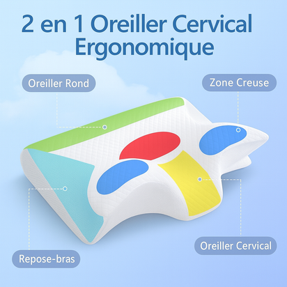1Pc Memory Foam Cervical Pillow, 2 in 1 Ergonomic Contour Orthopedic Pillow for Neck Pain, Contoured Support Pillows,Neck Pillow